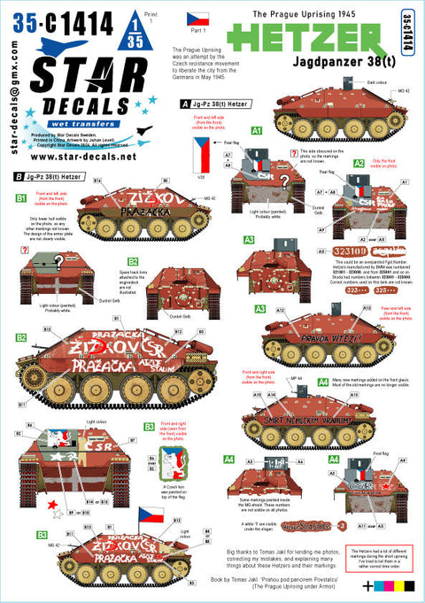 スターデカール 35-C1414 1/35 38(t)駆逐戦車ヘッツァー プラハ蜂起 1945 #1
