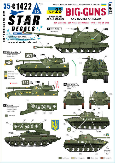 スターデカール 35-C1422 1/35 ウクライナ戦争#23ウクライナの大型砲とロケット砲2S1・2S9 Nona・2S19 Msta-s・TOS-1・BM-21 Grad