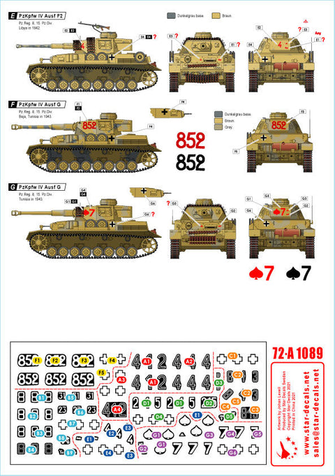 スターデカール 72-A1089 1/72 パンツァーインデザート#6 北アフリカでのIV号戦車F2/G型