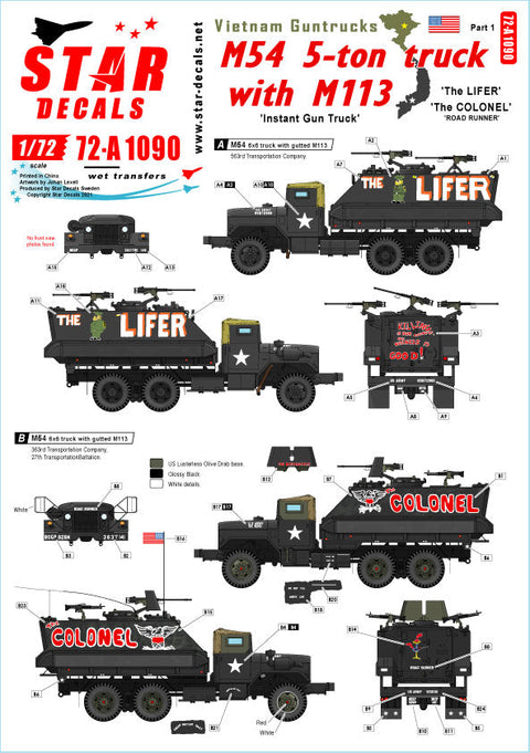 スターデカール 72-A1090 1/72 ベトナム戦争 ベトナム ガントラック インスタントガントラック M54 5トントラック&M113装甲兵員輸送車 ザリフター&ザコロネル