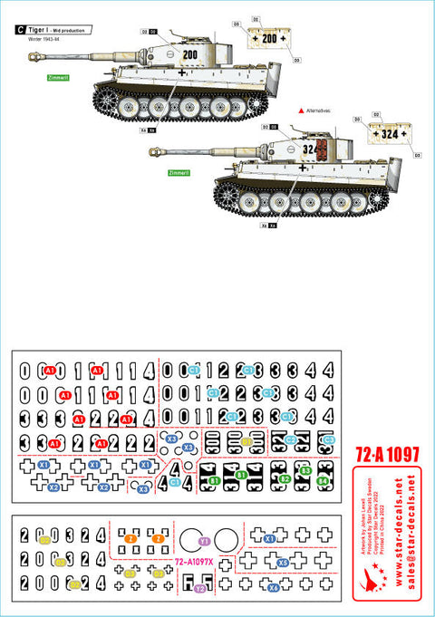 スターデカール 72-A1097 1/72 ドイツ タイガーI 第503重戦車大隊#1 1943 極初期型 初期型 中期型
