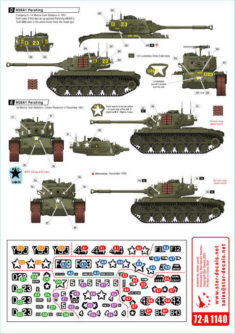 スターデカール 72-A1140 1/72 朝鮮戦争#1 アメリカ海兵隊 シャーマンとパーシング M4A3(105)ドーザー戦車/M4A3火炎放射戦車/M26A1