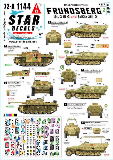 スターデカール 72-A1144 1/72 ドイツ 第10SS装甲師団 フルンツベルク#4 III号突撃砲G型とSdKfz 251D型