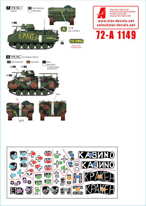 スターデカール 72-A1149 1/72 ウクライナの戦争#11 ウクライナ軍への供与車輌 M113・YPR-765装甲兵員輸送車