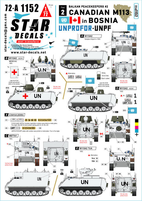 スターデカール 72-A1152 1/72 バルカン半島の平和維持軍#2 ボスニアのカナダ軍M113派生車輌
