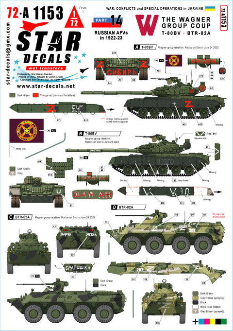 スターデカール 72-A1153 1/72 ウクライナの戦争#14 2023年のワグナーグループのクーデター T-80BVとBTR-82A