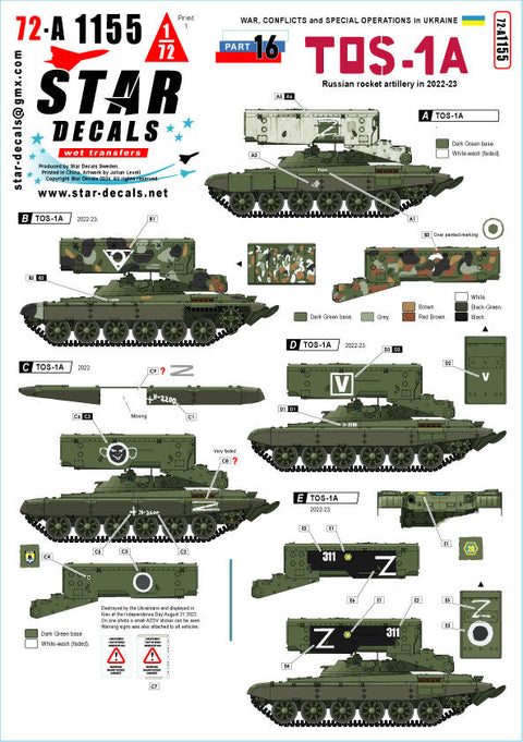 スターデカール 72-A1155 1/72 ウクライナの戦争#16 ロシアのTOS-1Aロケット砲 2022~23年