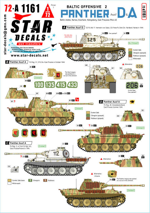 スターデカール 72-A1161 1/72 パンサーD型・A型 バルト海攻勢# 2 SS-ノルトラント師団・GD・第5装甲師団 1944-45年