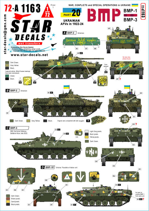 スターデカール 72-A1163 1/72 ウクライナ戦争#202022?24年のウクライナのBMP-1・BMP-3