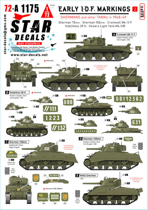 スターデカール 72-A1175 1/72 初期のIDF# 2 イスラエル シャーマン戦車・クロムウェル・ホチキス・ビッカース他