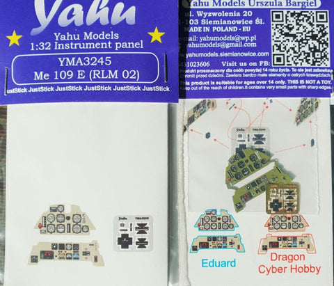 ヤフーモデル YMA3245 1/32 メッサーシュミット Bf109E RLM 02 計器盤 (エドュアルド/ サイバーホビー用)