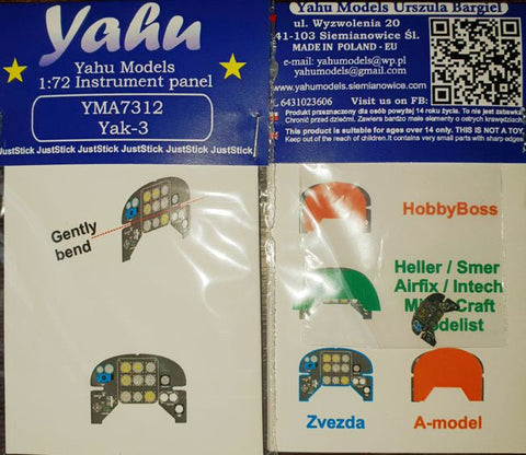 ヤフーモデル YMA7312 1/72 ヤコブレフYak-3 計器盤 (ズベズダ / ハセガワ / エレール-セマー用)