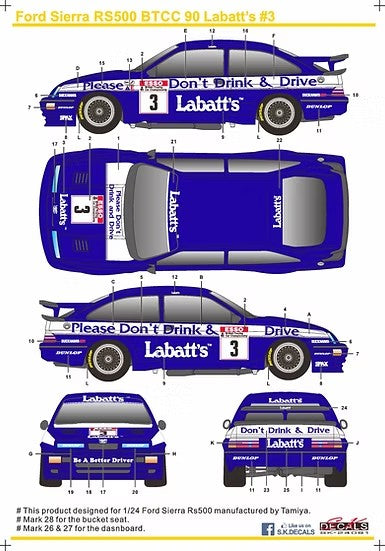 SKデカール SK24061 1/24 フォード・シエラ RS500 BTCC 90 Labatt's #3