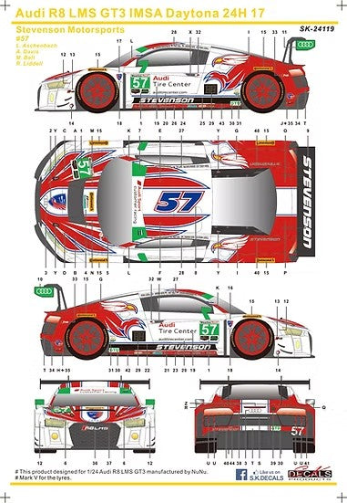 SKデカール SK24119 1/24 アウディ R8 LMS GT3 IMSA デイトナ 24H 17 #57 Stevenson Motorsports