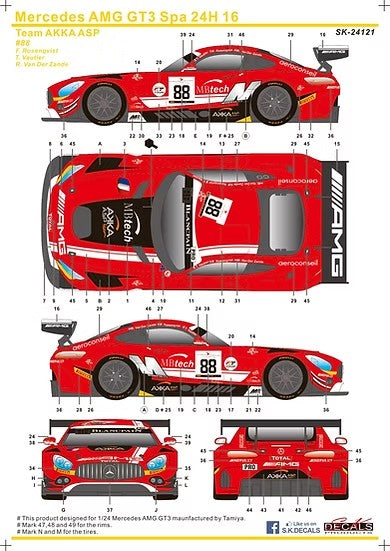 SKデカール SK24121 1/24 メルセデス AMG GT SPA 24H 16 #88 AKKA ASP
