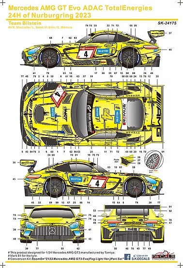 SKデカール 1/24 SK24175 メルセデス GT Evo ADAC TotalEnergies 24時間ニュルブルクリンク 2023 チーム ビルシュタイン
