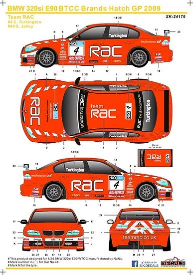 SKデカール 1/24 SK24179 BMW 320si E90 BTCC ブランズハッチ GP 2009 チーム RAC