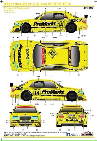 SKデカール SK24202 1/24 メルセデスベンツ Cクラス V6 DTM 1994 プロマルクト ザクスピード(タミヤ用)