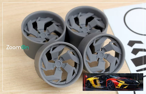 ズームオン ZR145 1/24 PUR LX12 リムセット フロント19インチ リア20インチ (アオシマ用)