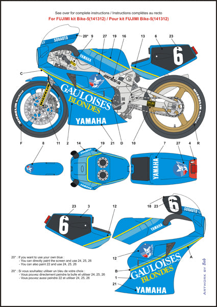 ブルースタッフ BS 12-001 1/12 ヤマハ FZR750 "ゴロワーズ" Bol d'or 1985 - 1/12デカール フジミBike-5 141312用