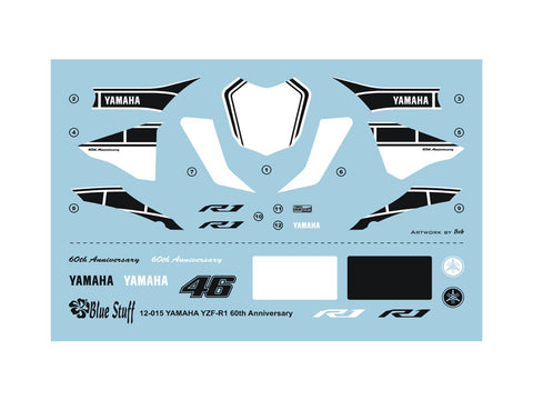 ブルースタッフ BS 12-015 1/12 ヤマハ YZF-R1 60周年記念 - 1/12デカール タミヤ14133用