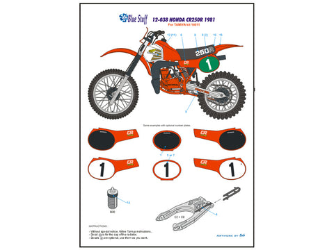 ブルースタッフ BS 12-038 1/12 ホンダ CR250R 1981 - 1/12デカール タミヤ14011用
