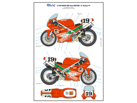 ブルースタッフ BS 12-049 1/12 ドゥカティ 888 Team GROTTINI / ダビデ・タルドッツィ 91' - 1/12デカール タミヤ14063用