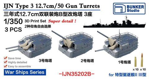 バンカースタジオ IJN35202B 1/350 IJN タイプ3 12.7cm 砲塔 B（改）3PCS
