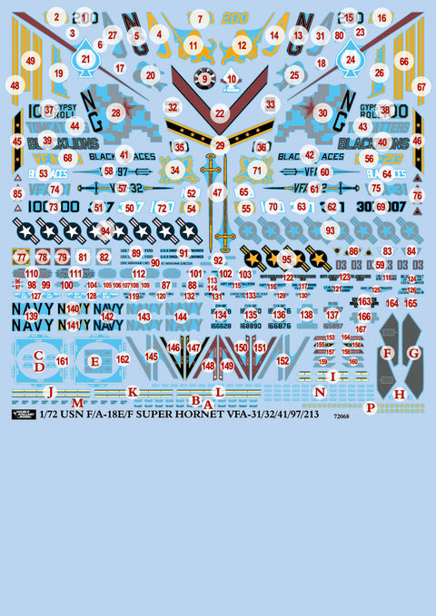 DXM 61-7169 1/72 アメリカ海軍 F/A-18E/F スーパーホーネット VFA-31/32/41/97/213 デカールセット