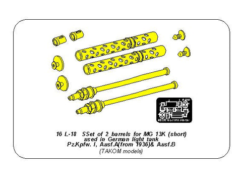 アベール 16L18 1/16 ドイツ I号戦車A/B型用MG13k機銃身2本