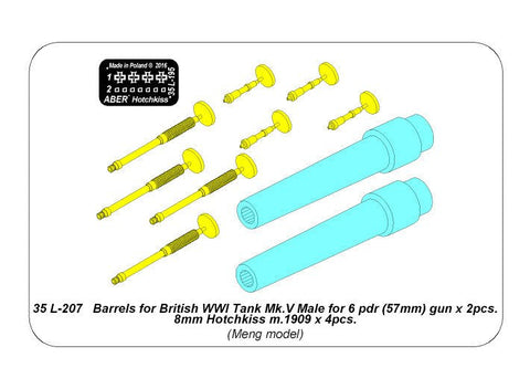 アベール 35L207 1/35 イギリス Mk.Vメール菱形戦車用 砲身2本・機銃4丁(タコム用)