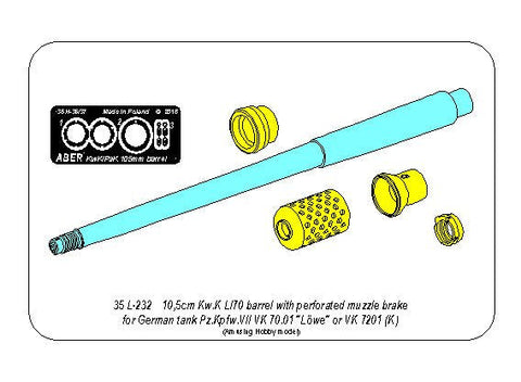 アベール 35L232 1/35 ドイツ 超重戦車VII号レーヴェ用 10.5cmKwk L/70砲身 多孔制退器（アミュージングホビー用)