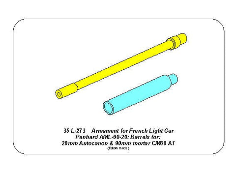 アベール 35L273 1/35 フランス AML60装輪装甲車用 20mm自動砲・90mm迫撃砲砲身(タコム用))