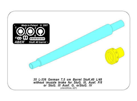 アベール 35L336 1/35 ドイツ  III号突撃砲F8/G型,IV号突撃砲用 7,5 cm Kwk 40 L/48 砲身 マズルブレーキ無し（汎用）