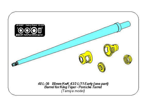 アベール 48L36 1/48 ドイツ キングタイガー ポルシェ砲塔用 8.8cmKwk43/2 ワンピース砲身(タミヤ用)