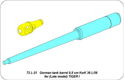 アベール 72L21 1/72 ドイツ タイガーI 後期型用 88ミリ KwK36/L56砲身