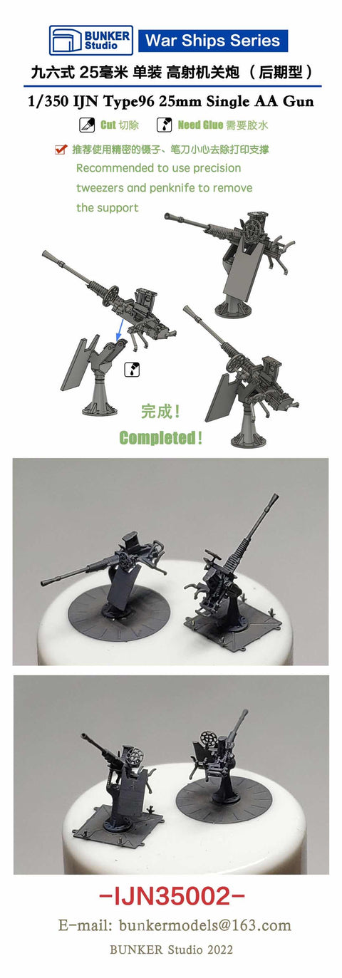 バンカースタジオ IJN35002 1/350 WWII 日本海軍 九六式25mm単装機銃(後期型)防楯付き(12基入り)
