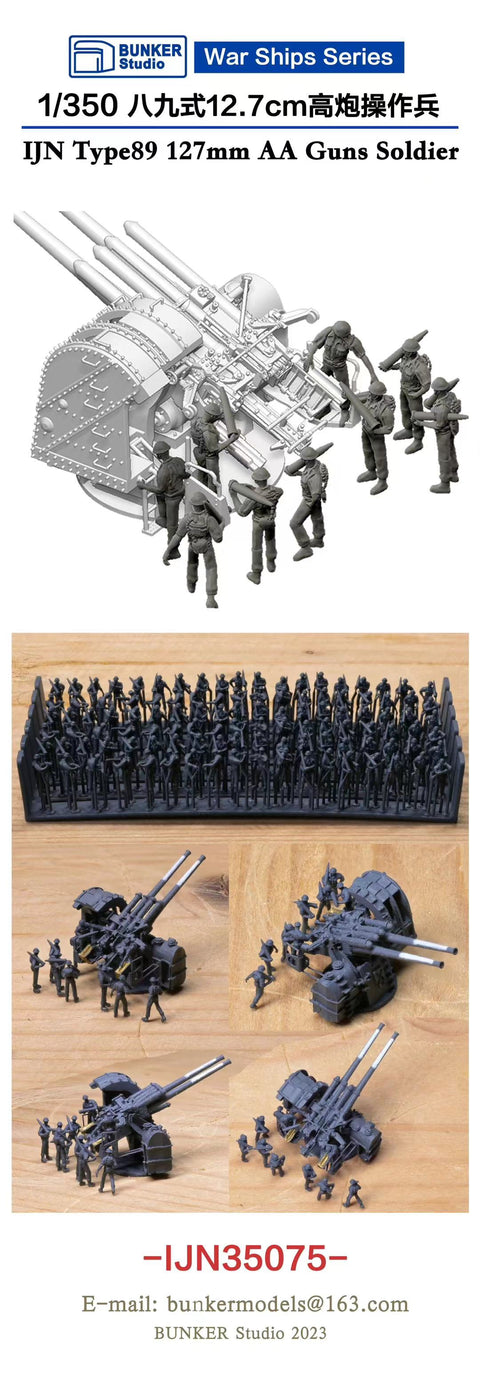 バンカースタジオ IJN35075 1/350 WWII 日本海軍 40口径八九式127mm連装高角砲 砲員(100体入り)