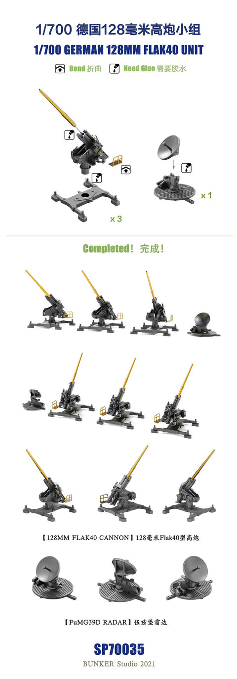 バンカースタジオ SP70035 1/700 WWIIドイツ 12.8cmFlaK40高射砲,FuMG39Dレーダー