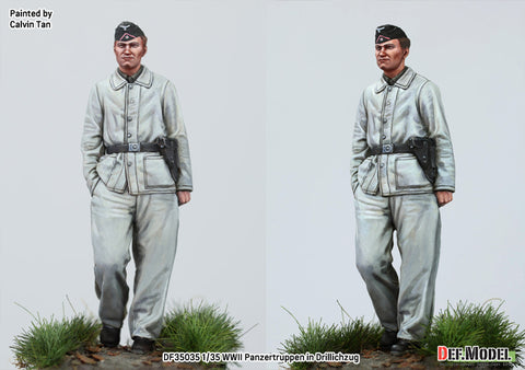 DEFモデル DF35035 1/35 WWII ドイツ軍戦車兵、ティーガーIの前で寄りかかって休息中（フィギュア1体、頭部2種）