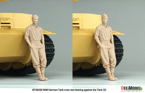 DEFモデル DF35036 1/35 WWII ドイツ軍戦車兵：ティーガーI型の前で寄りかかって休息する姿 (フィギュア1体、頭部2種)