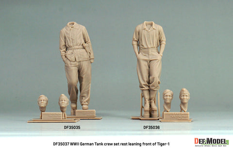 DEFモデル DF35037 1/35 WWII ドイツ軍戦車搭乗員（ティーガーIの前で休息中）セット（フィギュア2体入り、頭部パーツ各2種付属）