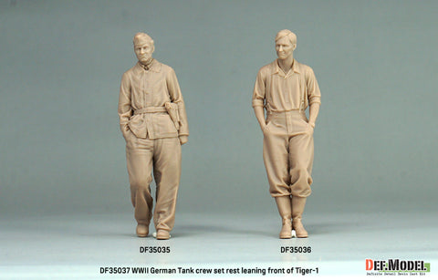 DEFモデル DF35037 1/35 WWII ドイツ軍戦車搭乗員（ティーガーIの前で休息中）セット（フィギュア2体入り、頭部パーツ各2種付属）