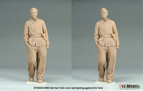 DEFモデル DF35037 1/35 WWII ドイツ軍戦車搭乗員（ティーガーIの前で休息中）セット（フィギュア2体入り、頭部パーツ各2種付属）