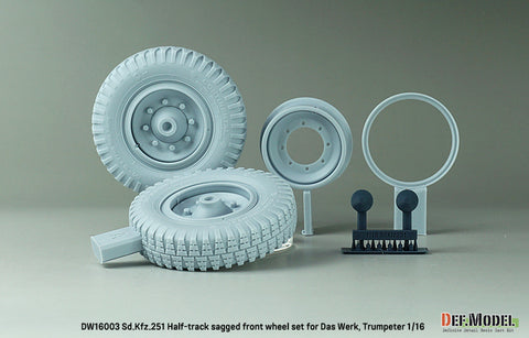 DEFモデル DW16003 1/16 WWIIドイツ Sd.Kfz.251 ハーフトラック用 前輪（自重変形）セット（1/16スケール ダスヴェルク／トランペッター用）