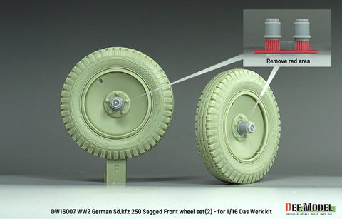 DEFモデル DW16007 1/16 WWIIドイツ Sd.Kfz.250用 自重変形ホイールセット（2個入） - （ダスヴェルク製1/16用）