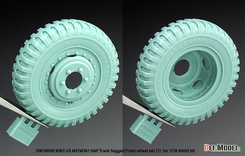 DEFモデル DW16008 1/16 WWIIアメリカ M3/M3A1 ハーフトラック用 前輪セット（自重変形あり）- 軍用タイプ（1/16 AHHQ用）