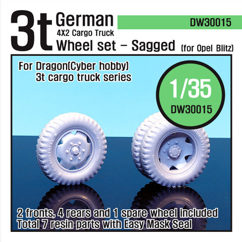 DEFモデル DW30015 1/35 ドイツ 3t カーゴ トラックホイールセット (ドラゴン1/35スケール用)