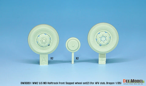 DEFモデル DW30051 1/35 アメリカ M2/M3/M16 ハーフトラック 自重変形フロントホイールセット(2)(AFVクラブ, ドラゴン1/35スケール用)