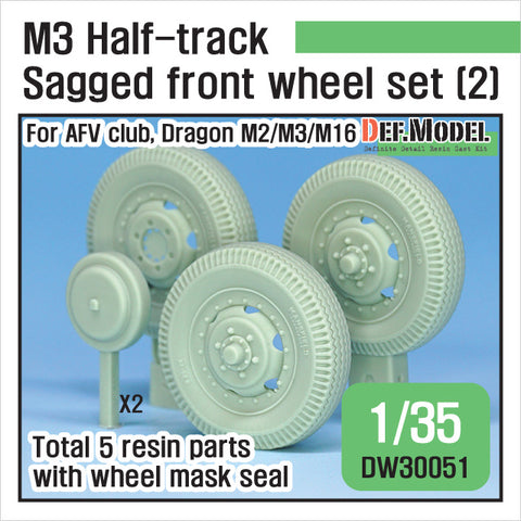 DEFモデル DW30051 1/35 アメリカ M2/M3/M16 ハーフトラック 自重変形フロントホイールセット(2)(AFVクラブ, ドラゴン1/35スケール用)